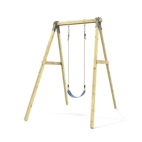 Image of Rebo Glide Wooden Single Swing Set with Swing Seat – Dandelion (Navy Blue Belt Swing) | OutdoorToys | Kids Outdoor Wooden Play Equipment for Gardens, Frame & Accessories Included
