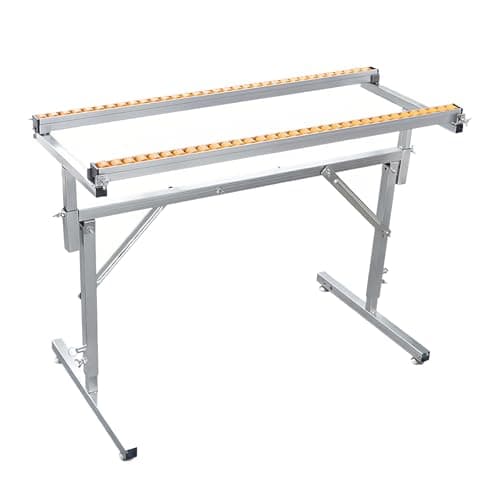 Image of Heavy-Duty Adjustable Conveyor Roller Stand with 52 Pulleys - Folding Outfeed/Infeed Support for Table Saws Planers & Woodworking Essential Workshop Tool for Efficient Material Handling