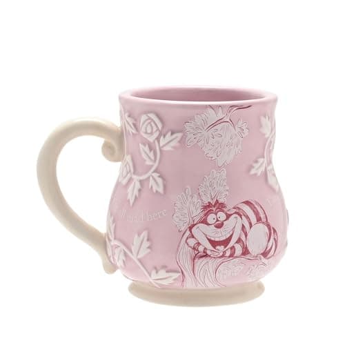 Image of Widdop Disney Alice in Wonderland Cheshire Cat Mug – Pink Embossed Ceramic Cup with Handle – Official Collectible Gift for Disney Fans, Fantasy Lovers & Cheshire Cat Gifts – 350ml
