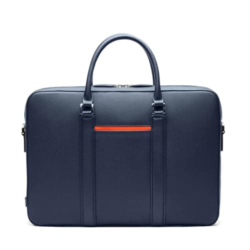 Image of Maverick & Co. Manhattan Leather Laptop Bag – 16 inch Briefcase for Men, Stylish Business Travel & Work Bag, Fits Laptop, Durable, navy, 41.5 cm (L) x 29.5 cm (W) x 6.5 cm (D)