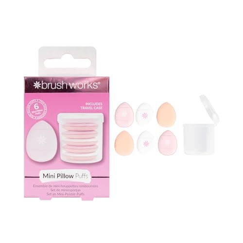 Image of Brushworks Mini Pillow Puffs – 6 Beauty Sponges with Travel Case, Triangular Makeup Sponges for Precision Blending, Setting & Contouring, Ultra-Soft, Vegan & Cruelty-Free