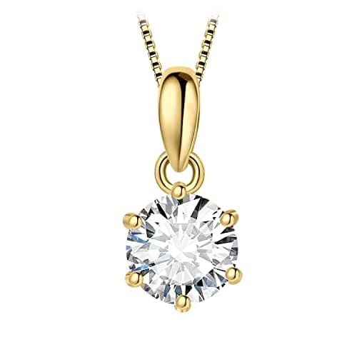 Image of JewelryPalace Round 0.5ct Moissanite Solitaire Pendant Necklace for Women, Classic Simulated Diamond 925 Sterling Silver 14k Yellow Gold Plated Necklaces for Her VVS D-F, 18 Inch Box chain