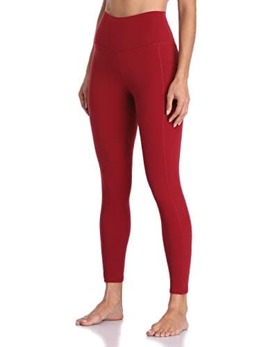Image of Colorfulkoala Women's High Waisted Tummy Control Workout Leggings 7/8 Length Yoga Pants with Pockets (M, Rose Red)
