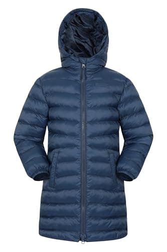 Image of Mountain Warehouse Florence Kids Long Padded Jacket - Lightweight Overcoat, Soft & Warm Puffer Coat with Hood, Childrens Outerwear - Travel & Outdoors Navy Teen Size 13 Years