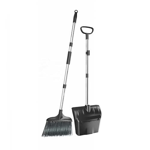 Image of MYHOMiE Long Handled Dustpan and Brush Set, Heavy Duty Upright Dust Pan and Broom Combo- Sweeping Brush and Dustpan Set for Residential and Commercial use -Garden Indoor Garages Lobby Home