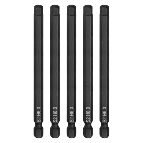 Image of sourcing map 5pcs Flat Hex Head Drill Bit H6.0 (6mm) Magnetic Tip 1/4" Hex Shank 100mm (4") Long S2 Steel Metric Hexagonal Screw Driver Screwdriver Bits Wrench Socket, Black