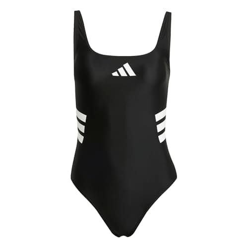 Image of adidas Women's 3 Stripes U-Back Swimsuit, Black/White, 38