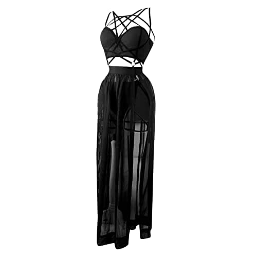 Image of Ladies Three Piece Dress with Straps and Bosom Cushion Skirt Lingerie Boudoir Lingerie for Women Yes Daddy Bra Black