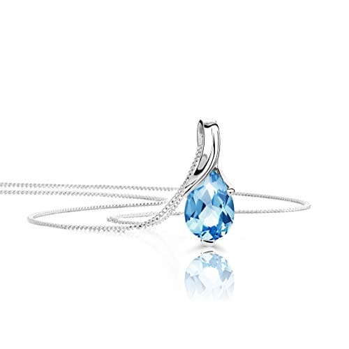 Image of OROVI Pear-Shaped White Gold Necklace for Women with a blue Topaz in 9 Carat Gold, Hypoallergenic Necklace - Handmade pendants with jewellery box - Made in Italy
