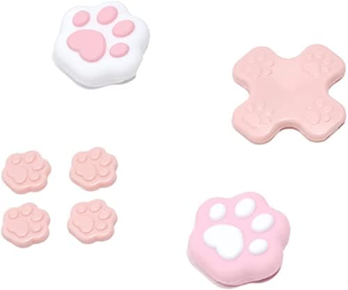 Image of GeekShare Cat Paw Button Caps Thumb Grips Set, Joystick Cover Caps Compatible with Nintendo Switch/OLED - Pink
