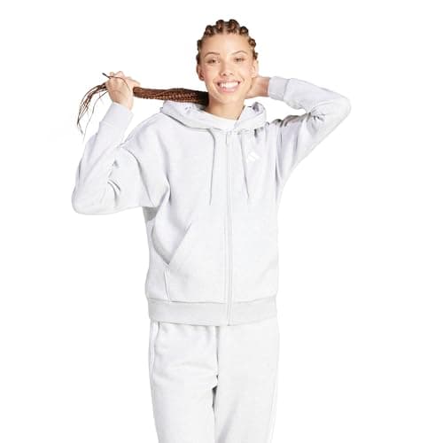 Image of adidas Women's Essentials 3-Stripes Fleece Full-Zip Hoodie, Light Grey Heather/White, Medium