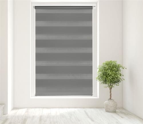 Image of Caecus Dark Grey Day and Night Zebra Roller Blind Dual Layer Fabric Aluminium Rail Easy Fit Home Office Bedroom Kids Room Easy Fit 120cm Width x 160cm Drop