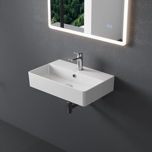 Image of HOROW Bathroom Ceramic Wash Basin Sink (White, 56 * 36 * 14 CM)