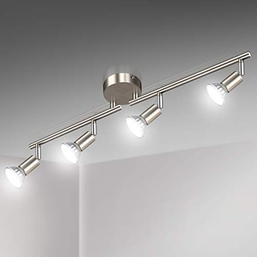 Image of Unicozin LED Ceiling Light Rotatable, 4 Way LED Ceiling Spotlight, Matt Nickel & Swivelling Design, Including 4 X 4W GU10 LED Bulbs (450LM, Cool White 6000K),for Kitchen, Living Room, Bedroom