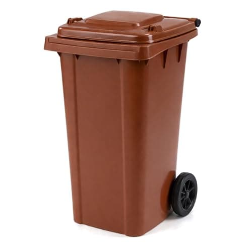 Image of Oypla 240L Brown Wheelie Bin for Household Outdoor Garden Waste with Rubber Wheels