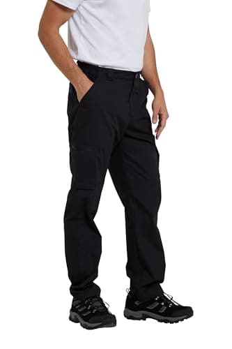 Image of Mountain Warehouse Trek Mens Outdoor Trousers - Lightweight Casual Bottoms with Lots of Pockets, Quick Dry UPF 50+ Pants - Spring, Summer, Travelling & Outdoors Jet Black Men's W34