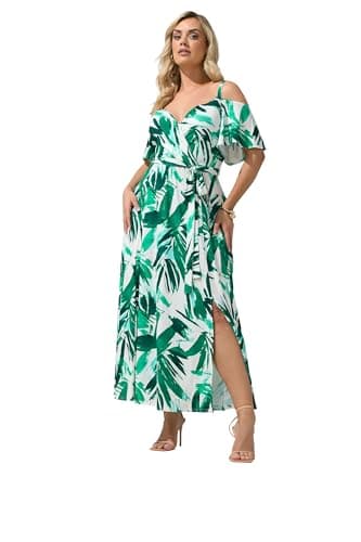 Image of Yours London Curve Abstract Print Maxi Dress - Women's - Plus Size Curve Green
