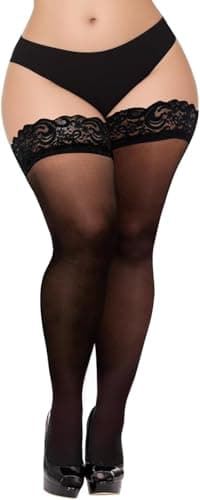 Image of YOGINGO Sheer Lace Top Thigh High Stockings for Women - Silicone Bands Hold Up Lingerie Elegant and Comfortable （1 pair）