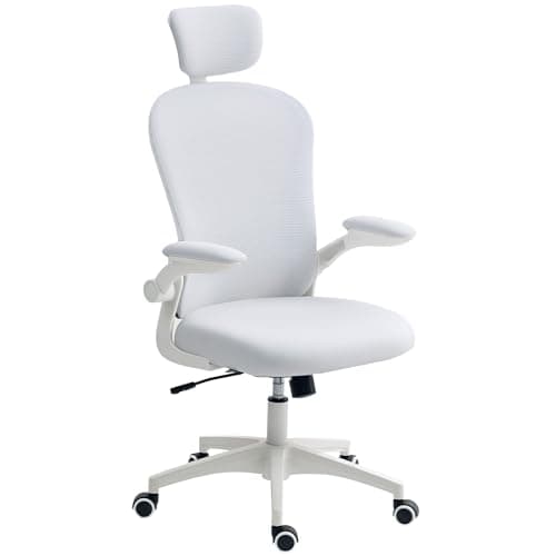 Image of Vinsetto Office Chair, Ergonomic Desk Chair with Adjustable Headrest, 4D Lumbar Support, Padded Flip-up Armrests, High Back Computer Comfy Seat for Home Office, White