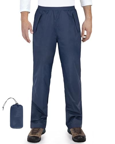 Image of 33,000ft Men's Waterproof Trousers Packable Rain Overtrousers Outdoor Lightweight Windproof Pants for Rainwear Walking Hiking Cycling Dark Blue M-32L