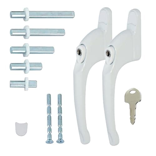 Image of FixRello PVC Window Handles for uPVC Windows - Handle for uPVC Windows and Double Glazing (2, White w/White Button)