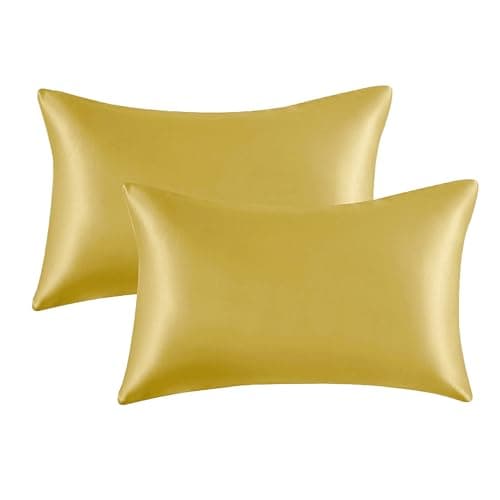 Image of My home store Gold Satin Pillow Cases 2 Pack - Hypoallergenic - Soft and Smooth Natural Silk Pillowcases Standard Size 50x75 cm