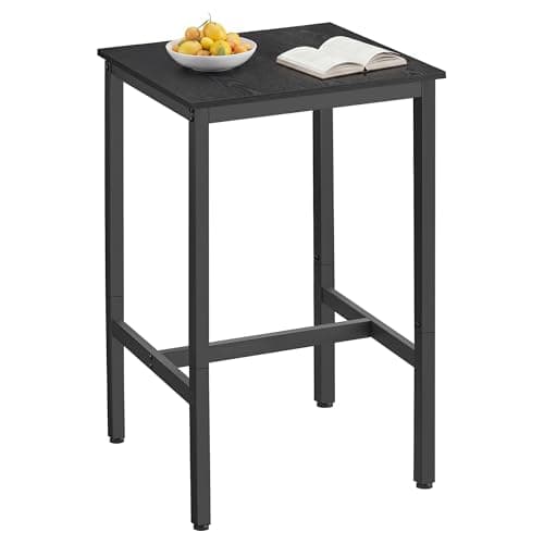 Image of VASAGLE Breakfast Bar, Square Tall Bar Table, Heavy-Duty Steel Frame, 60 x 60 x 92 cm, Easy Assembly, for Kitchen Living Room, Industrial Style, Ebony Black and Black LBT025B56