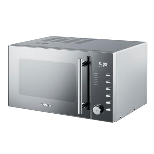 Image of VYTRONIX VY-C900M 900W Digital Microwave Oven | Freestanding Microwave with 5 Power Levels, Clock & Timer Function | Silver Microwave with Mirrored Front, 25 Litre Capacity