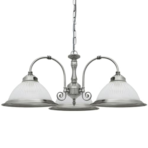 Image of Rustic 3 Lights Brushed Chrome Pendant Light Ribbed Glass Lamp Shades Vintage Ceiling Lantern K432