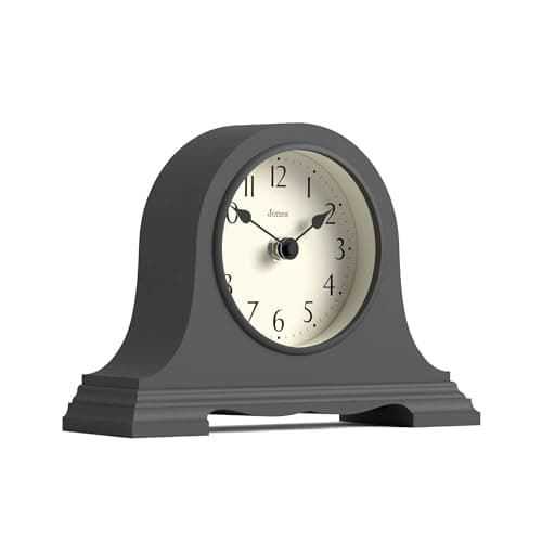 Image of Jones Clocks® Speakeasy small mantel clock | Classic Napoleon’s hat design | Dark Grey | Contemporary classic style for desk, table, shelf or bedside