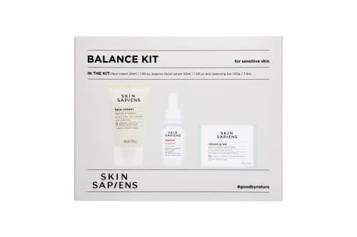 Image of SKIN SAPIENS Balance kit for sensitive skin, Ecocert Cosmos Natural, Cruelty Free and Vegan Skincare, Soap-Free Cleansing Bar, Nourish & Hydrate Cream, Balance Facial Serum
