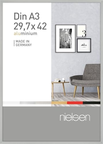 Image of nielsen Pixel Aluminium Picture Frame - Frosted Silver A3, 29.7x42cm - with Float Glass and Easy Push-Turn Clips