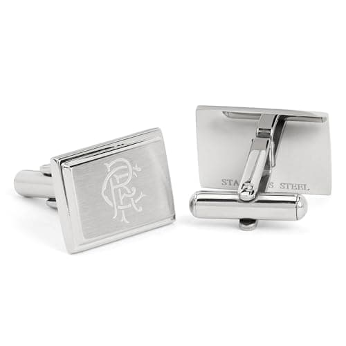 Image of Rangers FC Official Mens Stainless Steel Cufflinks – Rectangular Engraved Crest Shirt Accessories – Luxury Gift Box – Ideal Gers Football Gift
