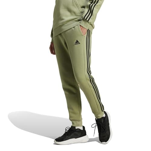 Image of adidas Men's Essentials Fleece 3-Stripes Tapered Cuff Pants, Tent Green, Small