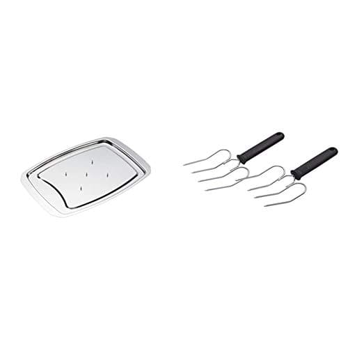 Image of MasterClass Stainless Steel Spiked Carving Tray, 38 x 26.5cm, Silver & KitchenCraft Poultry Lifting Forks, Turkey and Meat Lifters, Stainless Steel, 22 x 9 cm, Set of 2, Black/Silver