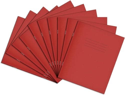 Image of Rhino 8 x 6.5 Exercise Books, 48-Page / 12mm Lined Paper Notebook, 10-Pack, Writing Book, Office & School Stationery Supplies, Red