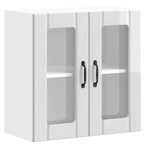 Image of vidaXL Kitchen Wall Cabinet - High Gloss White Glass Door - Engineered Wood - 60x31x60cm - Wall-Mounted Unit, Modern Kitchen Cupboard