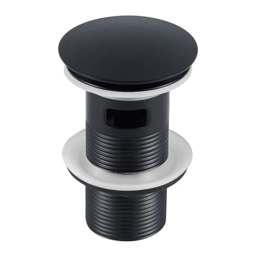 Image of Wasserrhythm Pop up Basin Waste Matte Black Slotted for Bathroom SInks with Overflow Click Clack Sprung Plug 1/4 BSPP UK Standard