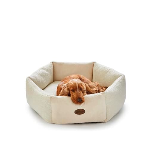 Image of Silentnight Deep Sleep Donut Dog Bed - Premium Bouncy Fibres and High Walls for Comfort - Removable Luxurious Plush & Velvet Cover - Machine Washable & Non-Slip Base Pet Bed, Natural, Small - 60x16cm