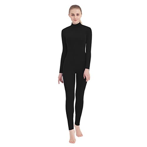 Image of SUPRNOWA Women's Jumpsuit Bodycon Footless Unitard Long Sleeve Bodysuit with Zipper Comfortable Spandex One-Piece Dance Costume (M, Black Footless)