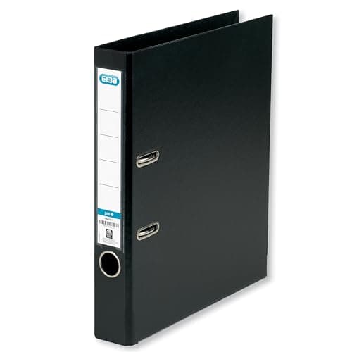 Image of Elba A4 Slim Lever Arch File, 50mm Spine, 400 Sheet Capacity, Strongline Plastic on Board, Durable Filing Folder - Black