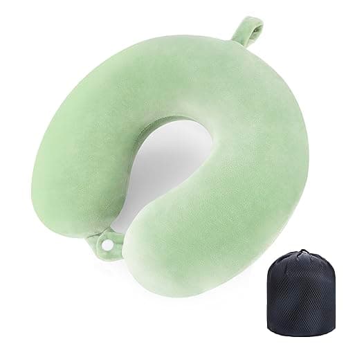 Image of WENGX Travel Pillow Neck Pillow Memory Foam Travel Pillows Head Support Cushion for Airplane Train Car Office Travel Essential Flight Pillows for a Long Hauls Sleeping Rest (Green)