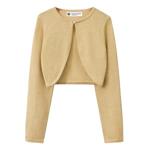 Image of BlackButterfly Kids Long Sleeve Sparkle Cardigan Childrens Girls Bolero Shrug (Gold, 7-8 Years)