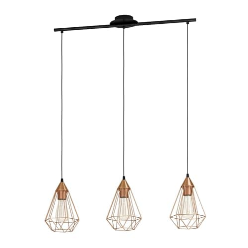 Image of Eglo Tarbes Vintage Pendant Lamp, 3-Flame Retro Ceiling Light, Steel Coloured in Copper and Steel, E27 Socket