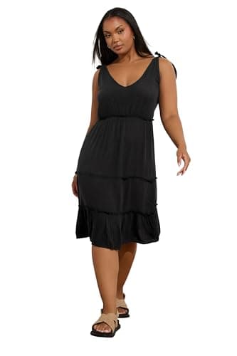 Image of Yours Curve Tiered Throw On Dress - Women's - Plus Size Curve Black