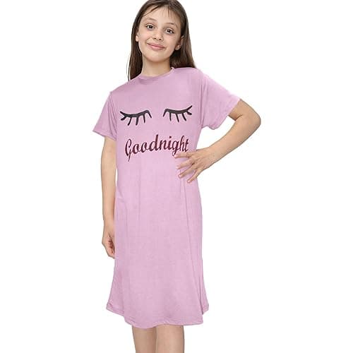 Image of A2Z 4 Kids Girls Night Dress Nightgown Sleepwear Short Sleeve - Nightie 154 Baby Pink 11-12