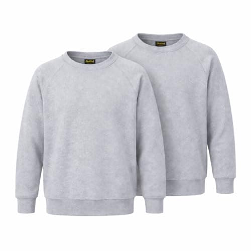 Image of KHIM Fleece Sweatshirt Unisex Sweater Jumper Full Sleeve Kids Boys Girls Children Top Crew Neck Outdoor Activewear (UK, Age, 9 Years, 10 Years, Regular, Grey Pack 2)