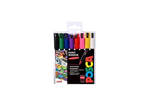 Image of POSCA PC-1MR Ultra-Fine Tip Acrylic Paint Marker Pens, 8 Standard Colours, For All Surfaces (Pack of 8 Pens)
