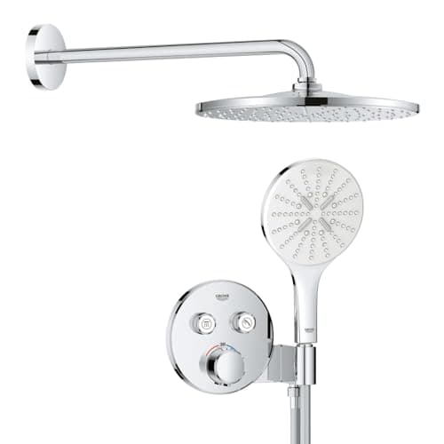 Image of GROHE Precision SmartControl - Concealed Shower System with 2 Valves Thermostat (Mono 31 cm Round Head Shower, SmartActive 13 cm Round Hand Shower 3 Sprays, Hose 1.5m, Circular Trim), Chrome, 34877000