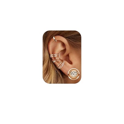 Image of ORAZIO 4Pcs 925 Sterling Silver Ear Cuff No Piercing for Women Ear Cuff Earrings Non Pierced Helix Cartilage Cuff Clip on Earrings Adjustable Fake Earrings